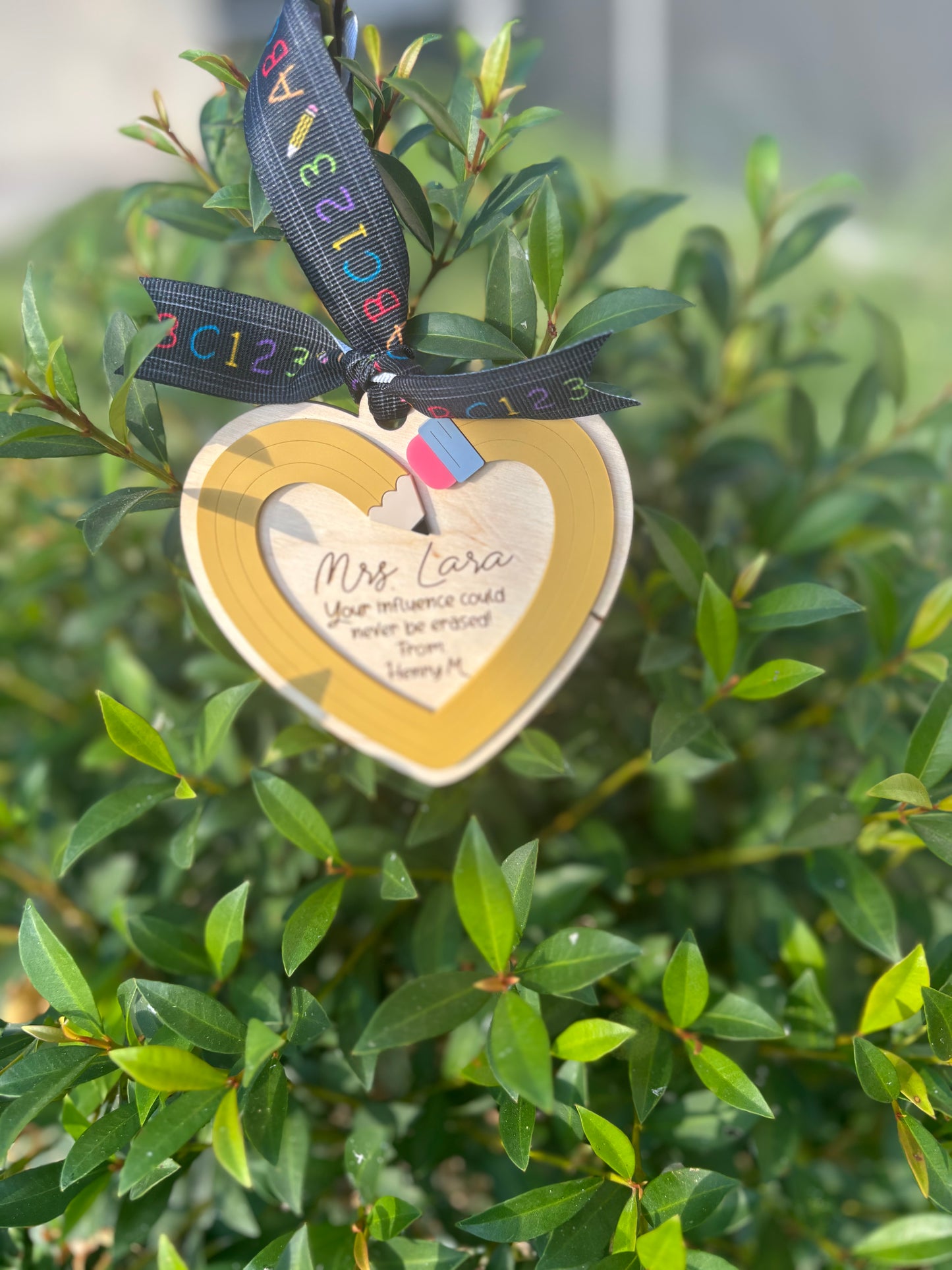 Pencil heart ornament, teacher ornament