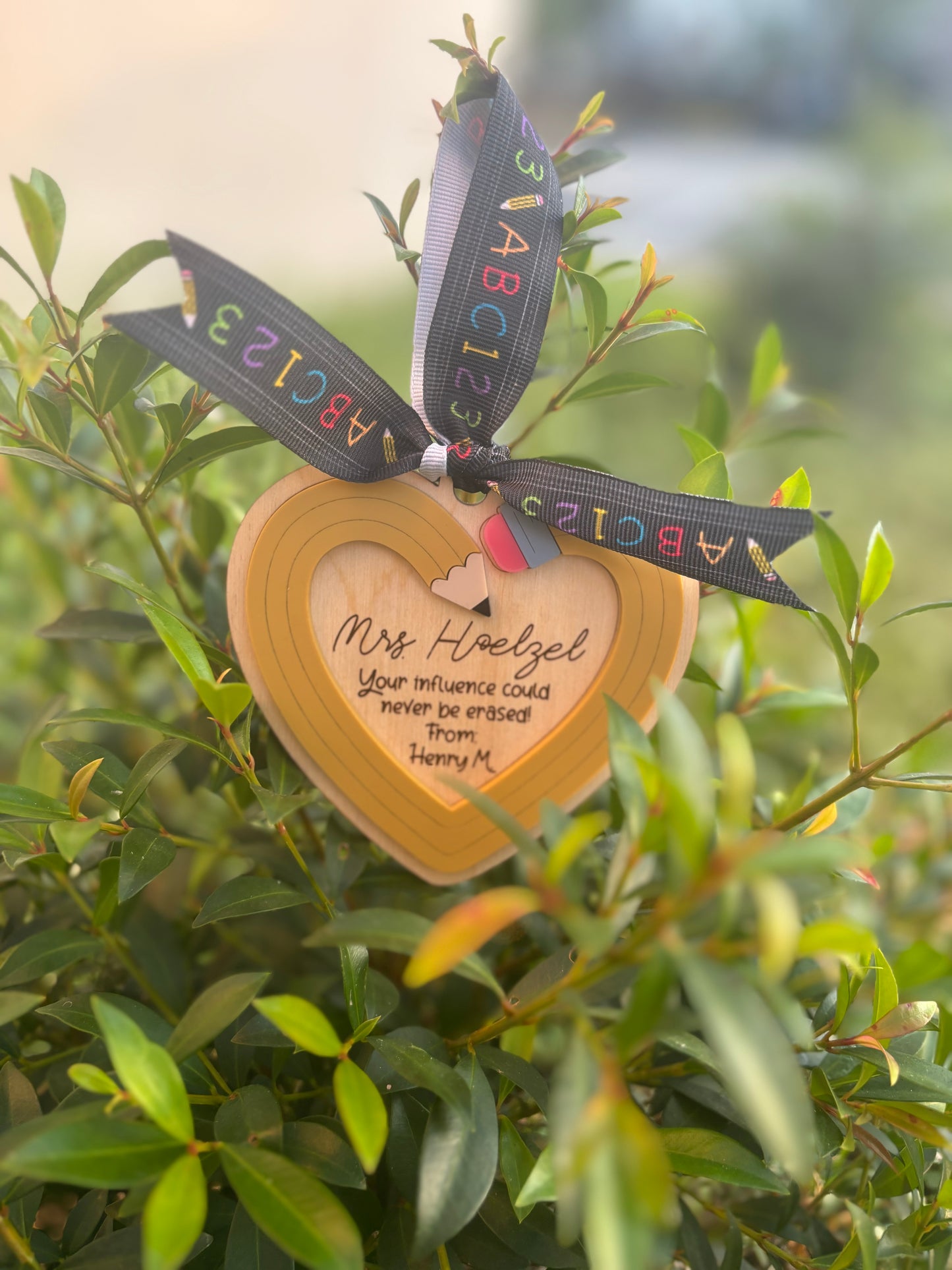 Pencil heart ornament, teacher ornament