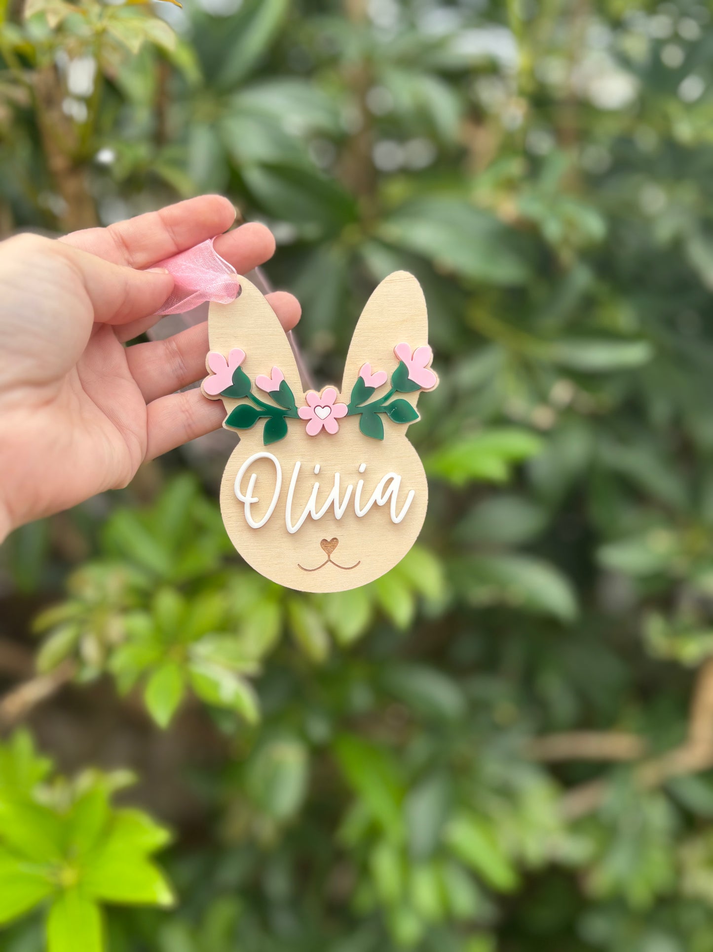 Flower crown bunny Easter tag