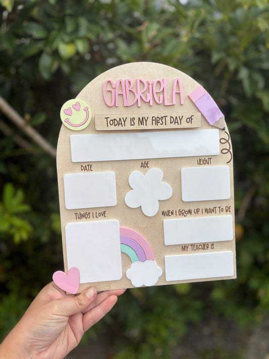 Pastel rainbow back to school board