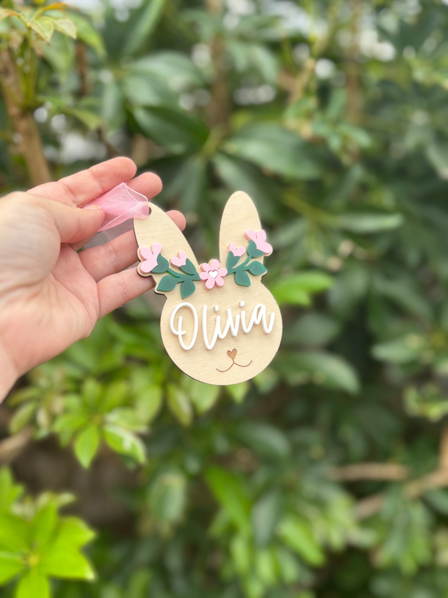 Flower crown bunny Easter tag