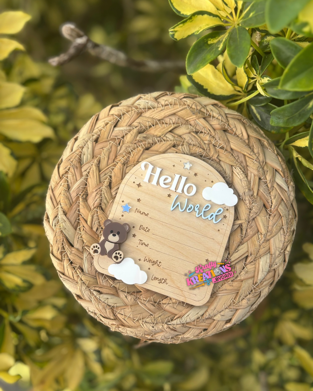 Teddy bear hello world sign
