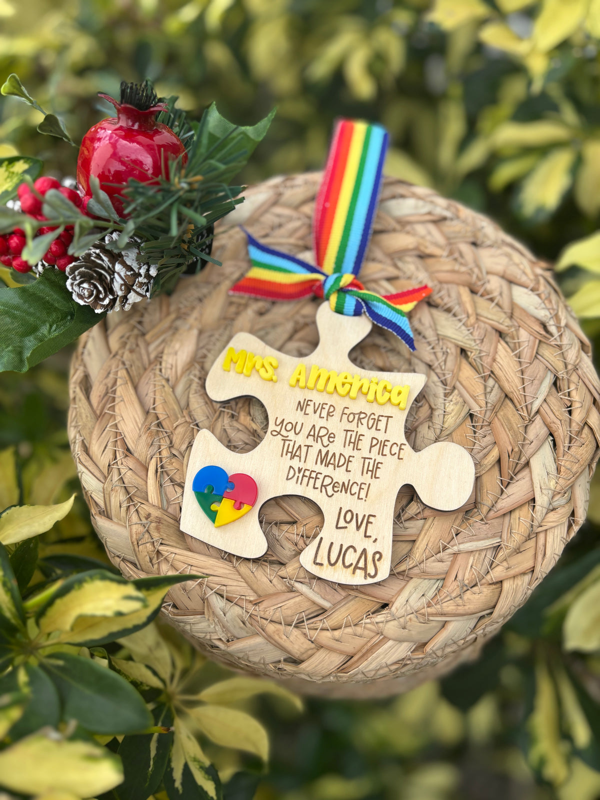 Autism puzzle teacher ornament
