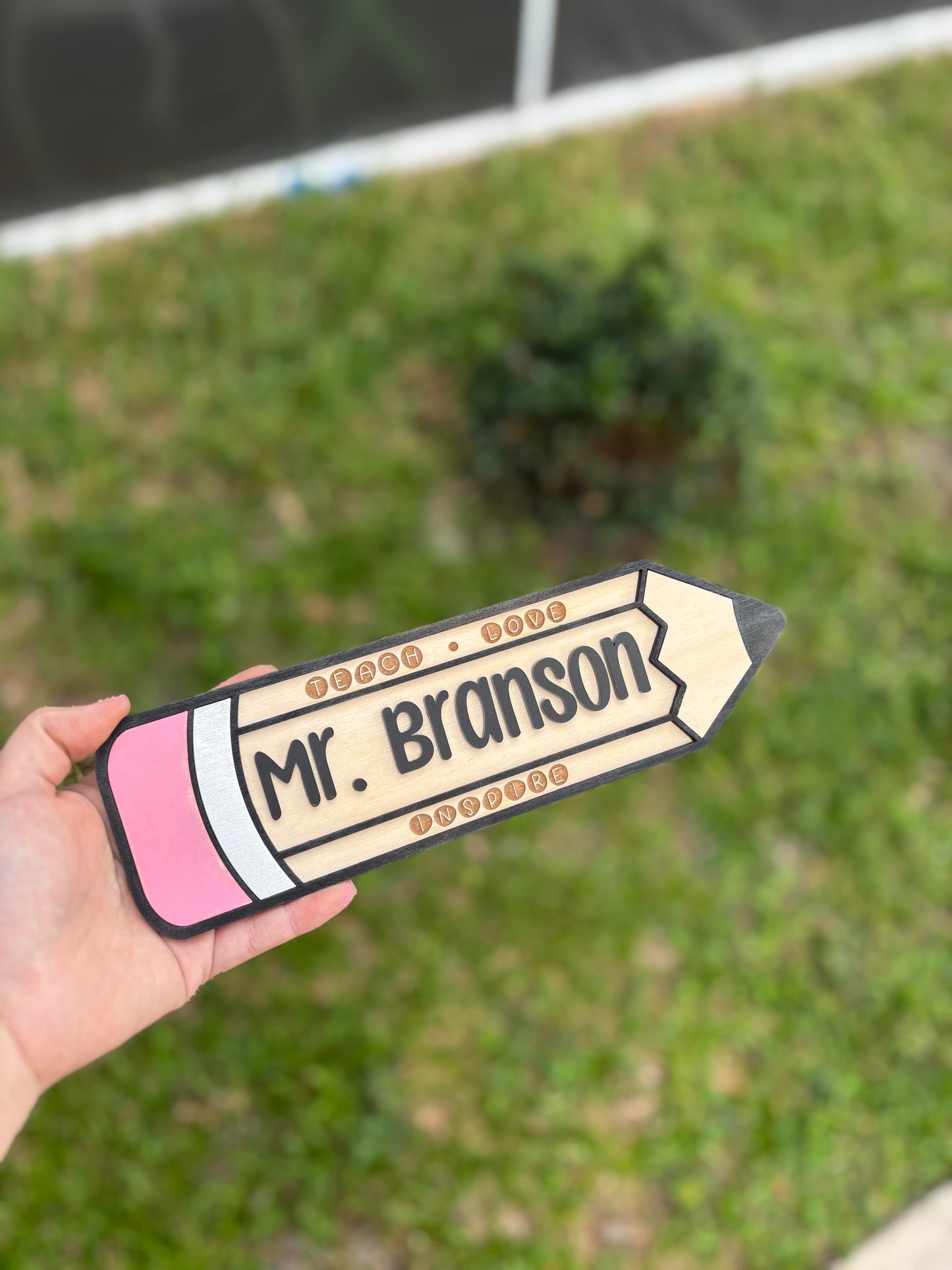 Personalized Teacher Name Pencil Sign, Teacher Desk plaque
