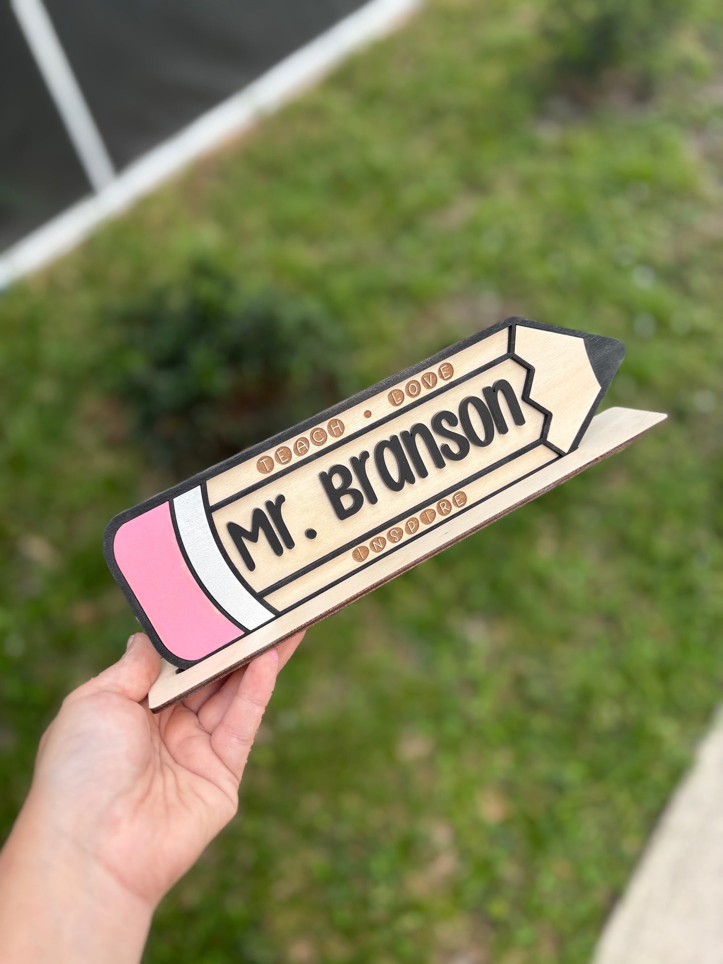 Personalized Teacher Name Pencil Sign, Teacher Desk plaque