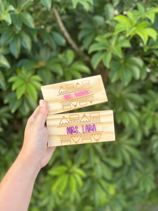 Personalized Dry Erase Chalkboard Eraser with pencil monogram