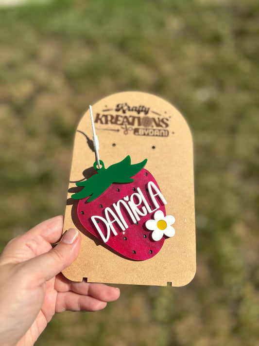 Strawberry Backpack tag