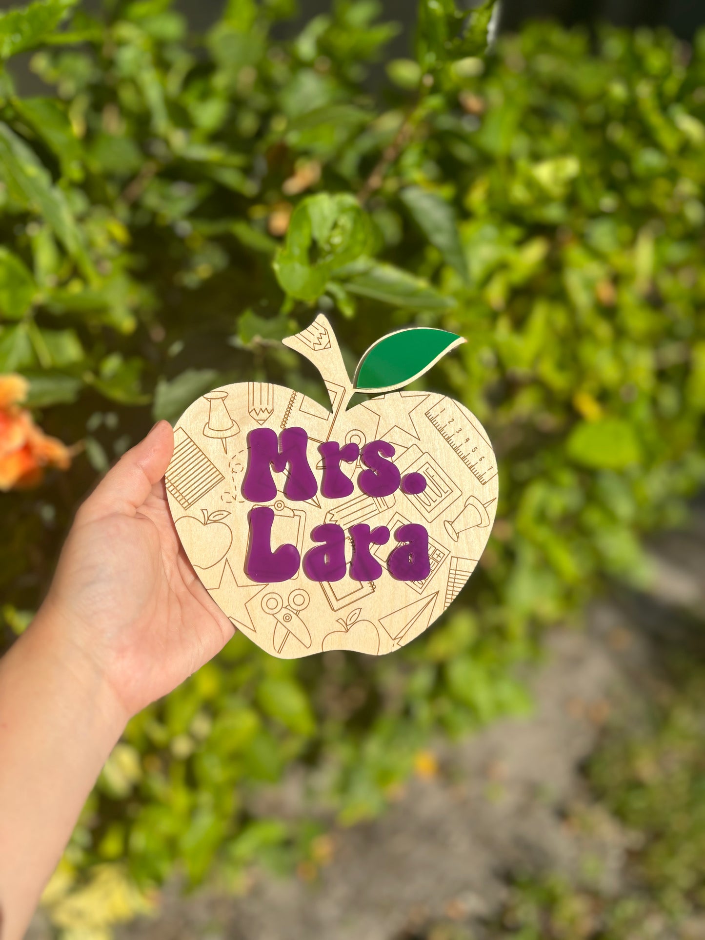 Personalized Teacher Name Apple Sign, Teacher Desk plaque