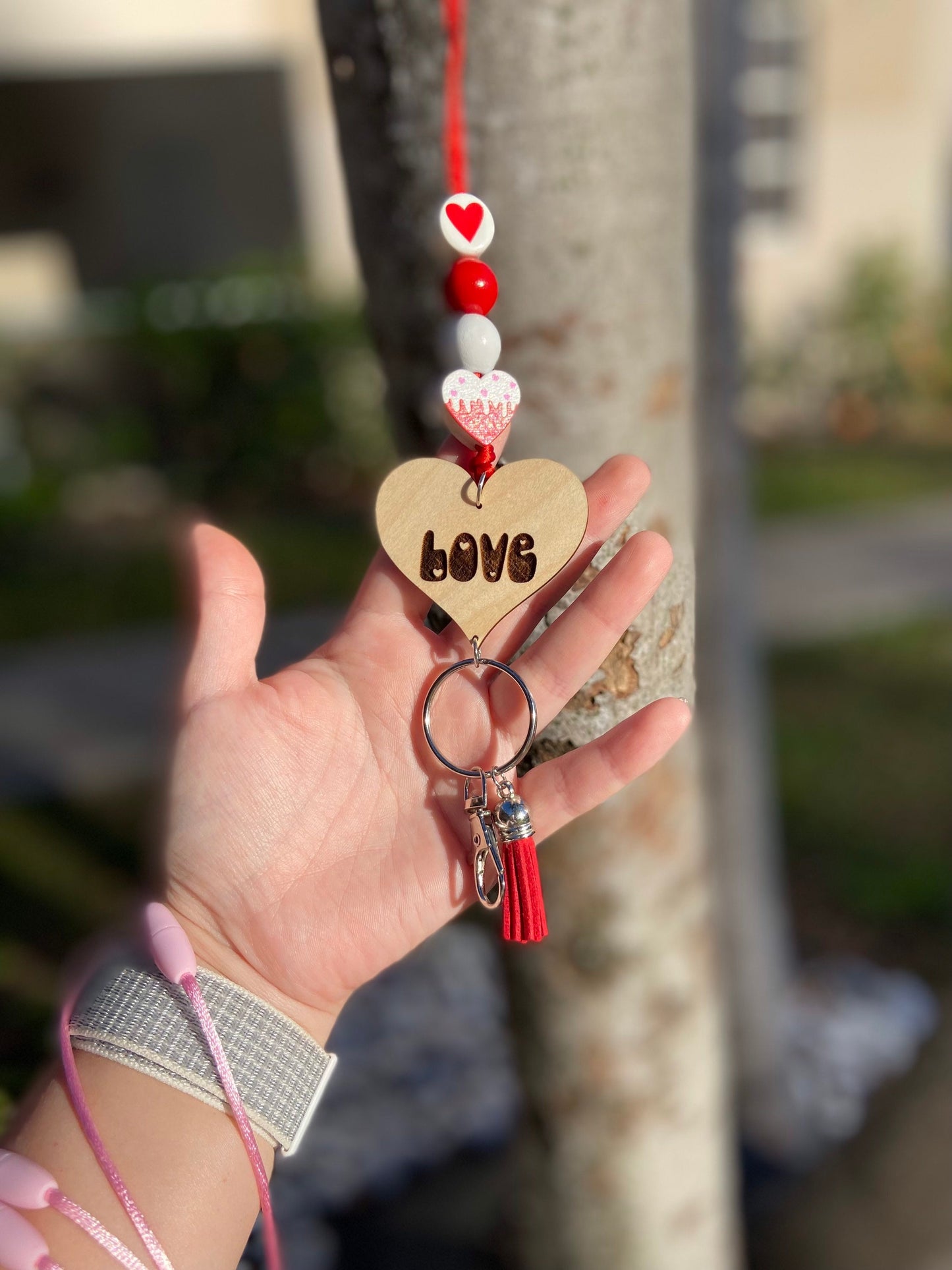VALENTINE Lanyard | conversation Heart Lanyard | wood beads | Teacher lanyard | Personalized Lanyard