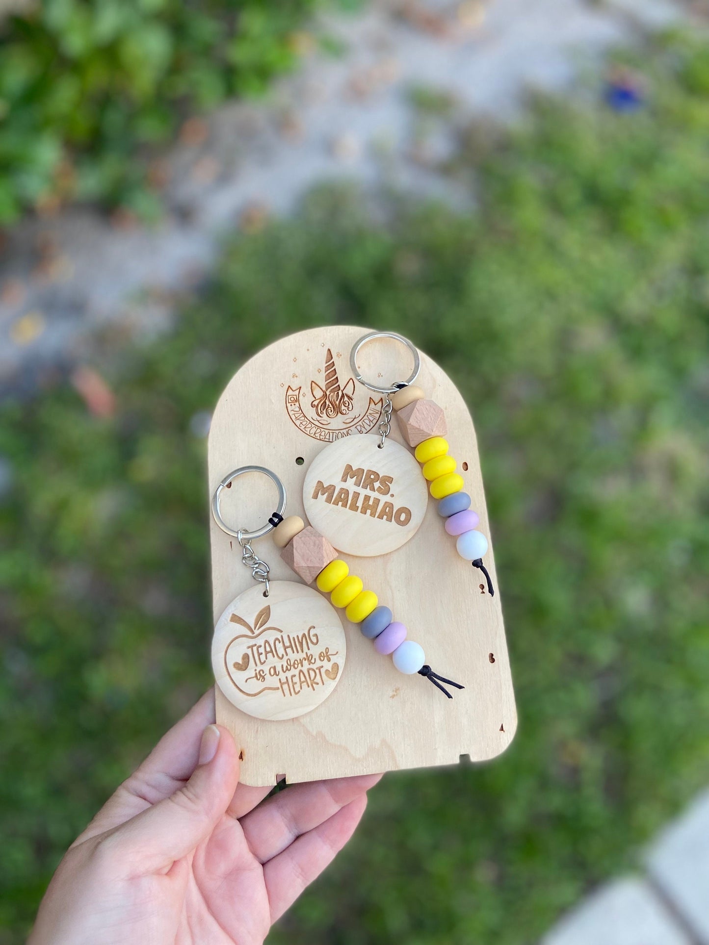 Teacher appreciation gift, wood keychain for teacher, pencil keychain, teaching is work of heart keychain, personalized teacher keychain