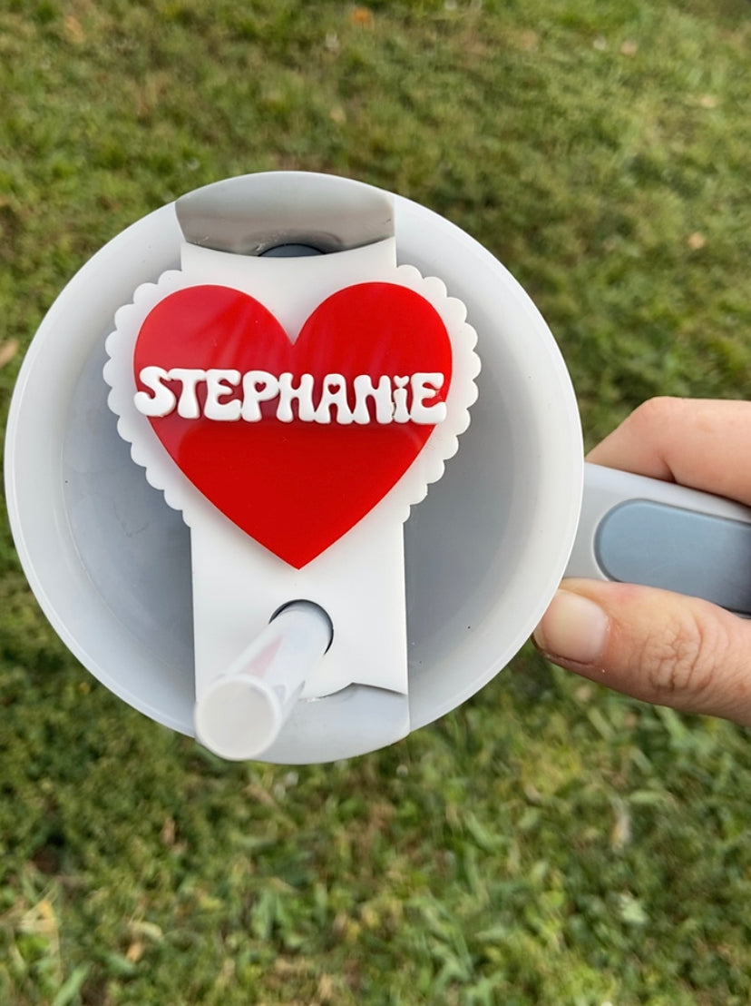 Valentine’s Day Stanley topper, heart Stanley topper, heart dolly Stanley topper, Stanley name plate, valentines name plate