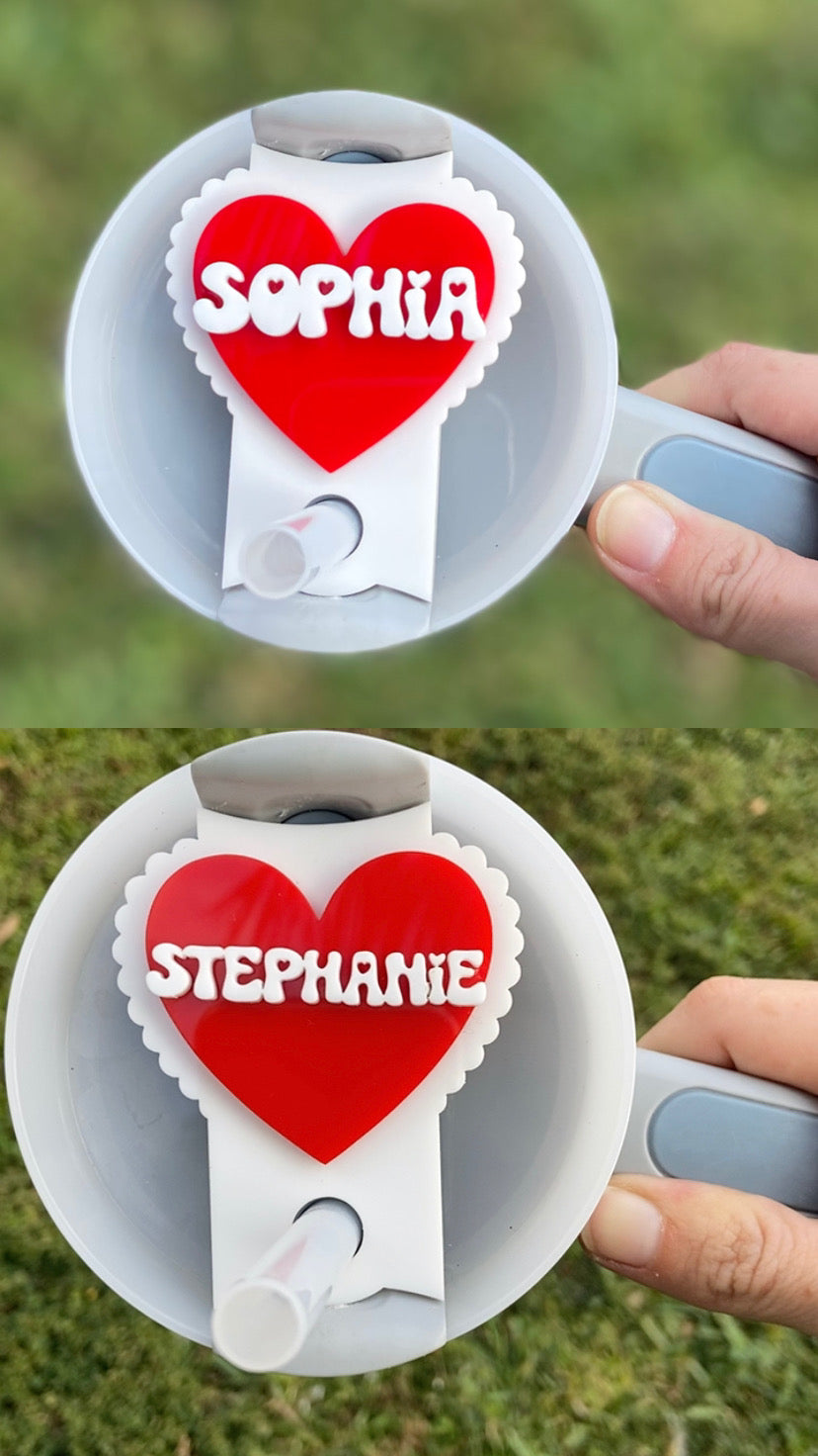 Valentine’s Day Stanley topper, heart Stanley topper, heart dolly Stanley topper, Stanley name plate, valentines name plate