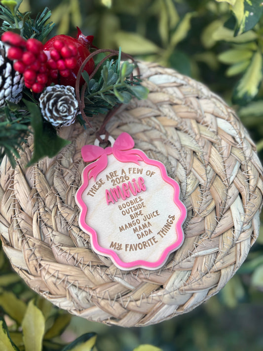 Favorite things bow ornament