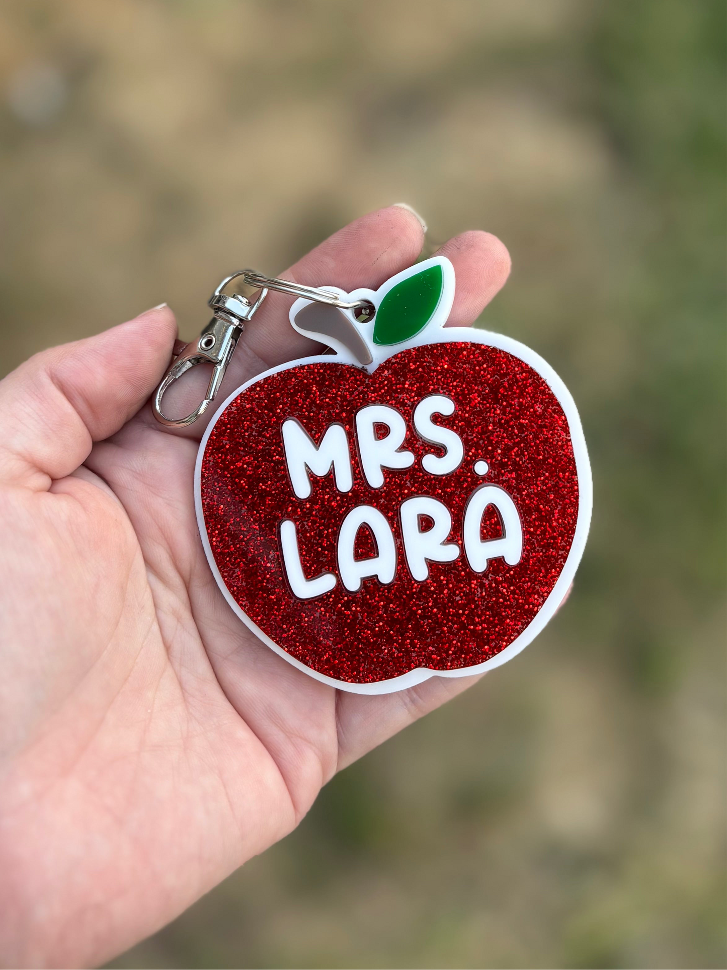 Teacher Apple keychain bag tag