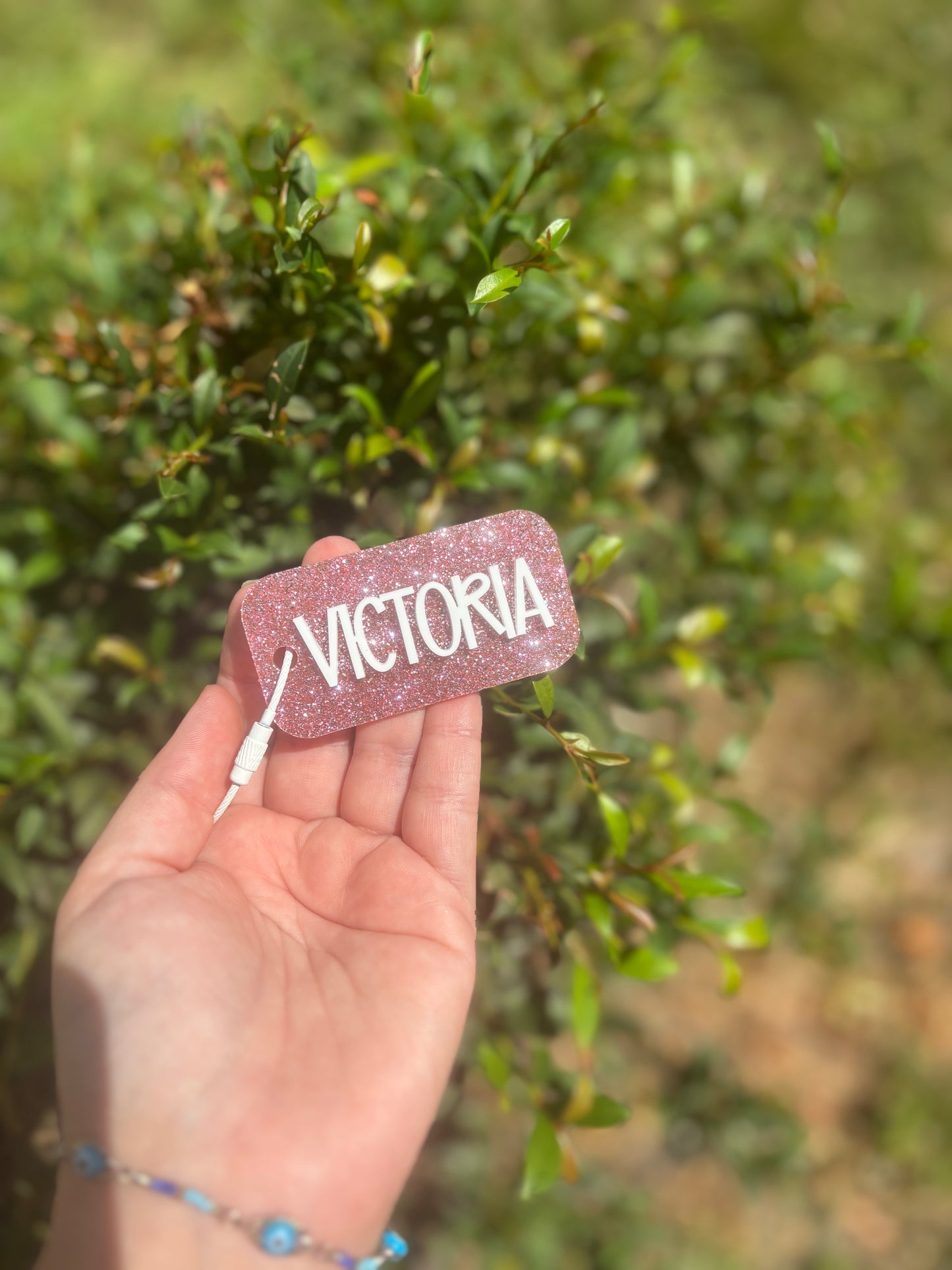 Pink backpack tag