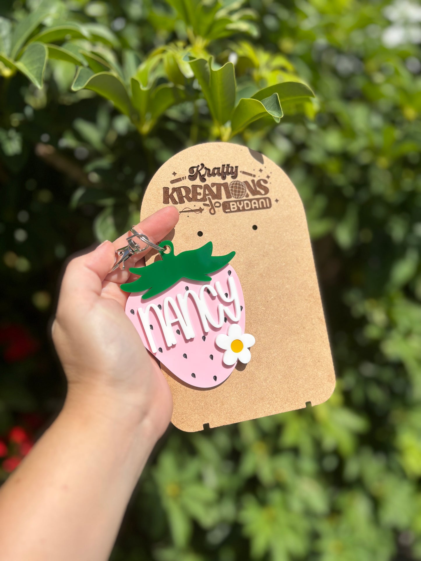 Strawberry Backpack tag