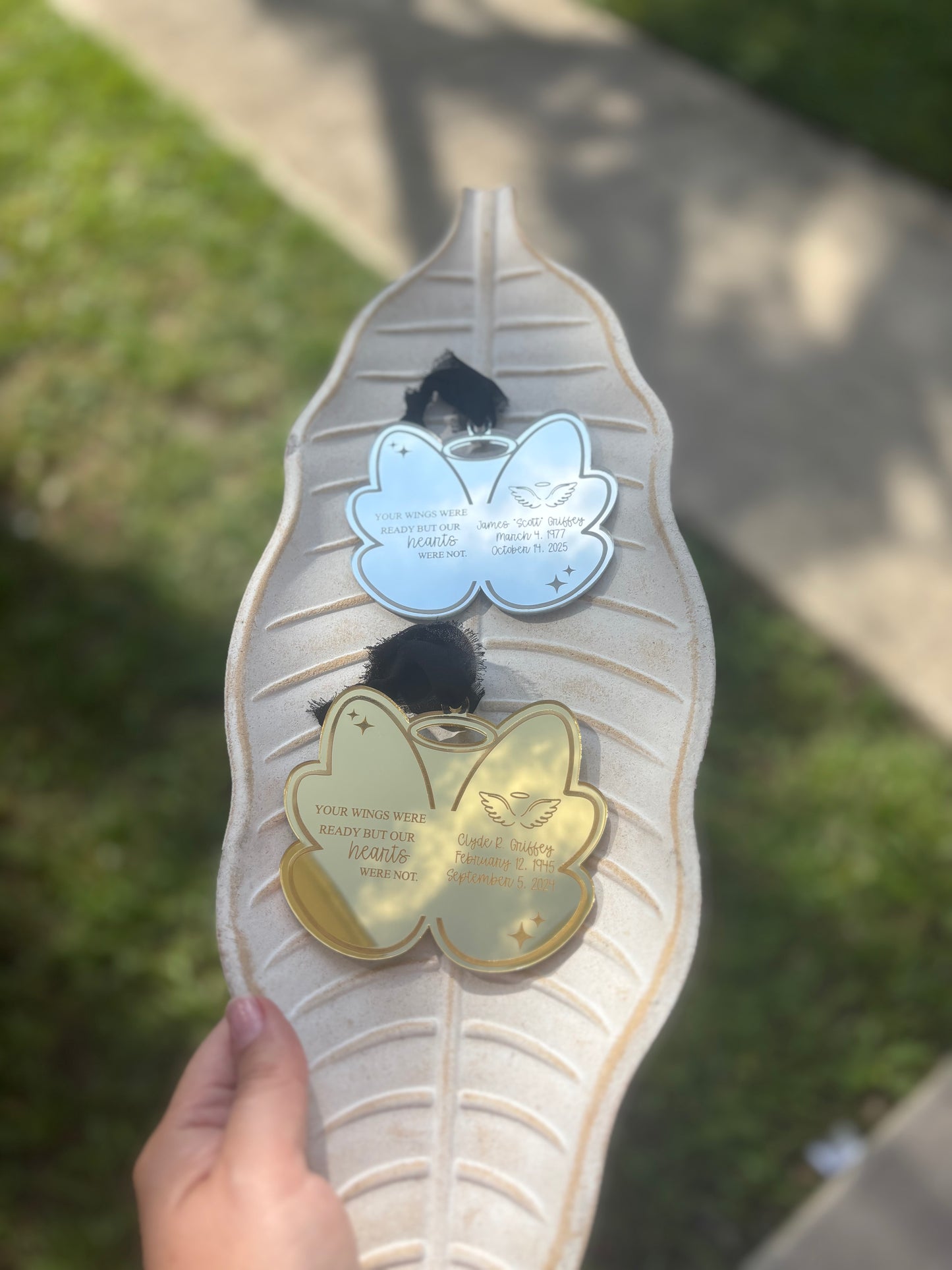 Angel wing memorial ornament