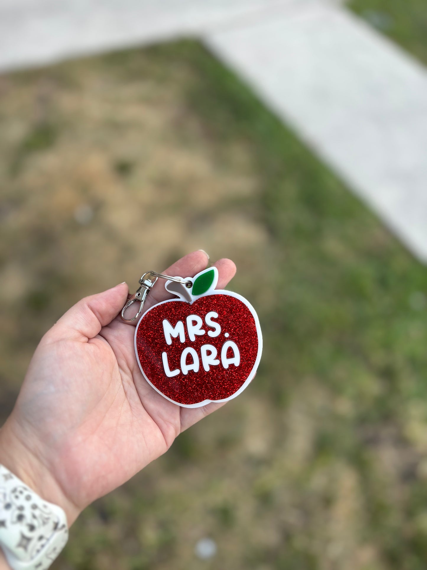 Teacher Apple keychain bag tag