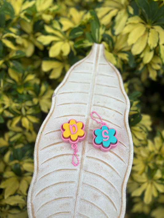 Flower initial clicker keychain