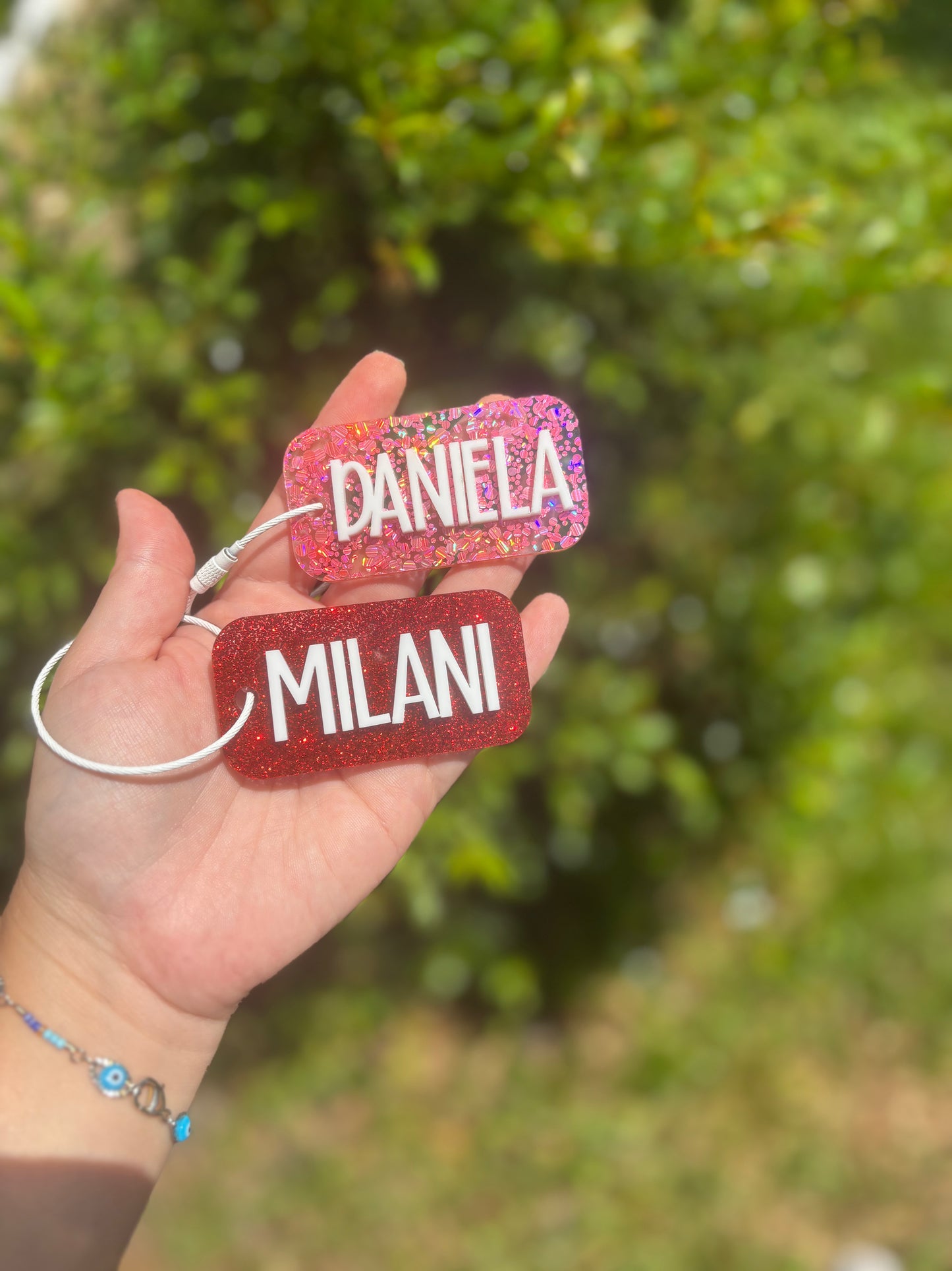 Personalized Glitter backpack tag