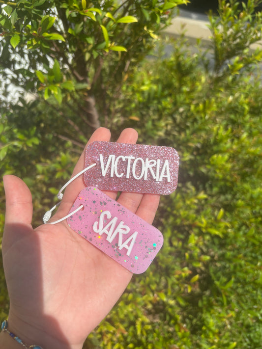 Personalized Glitter backpack tag
