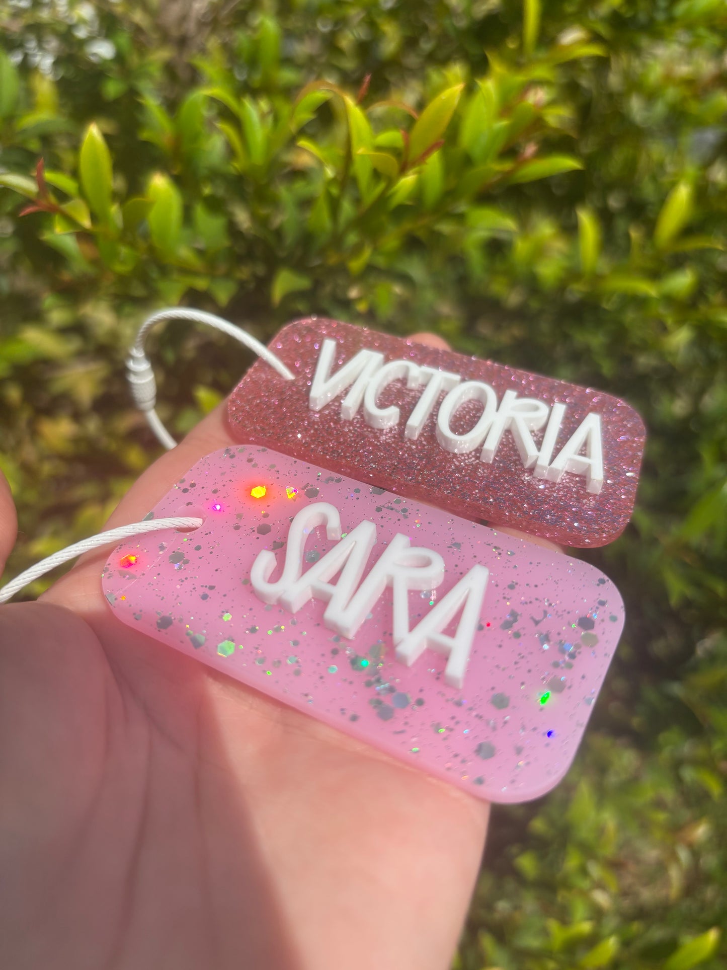Pink backpack tag
