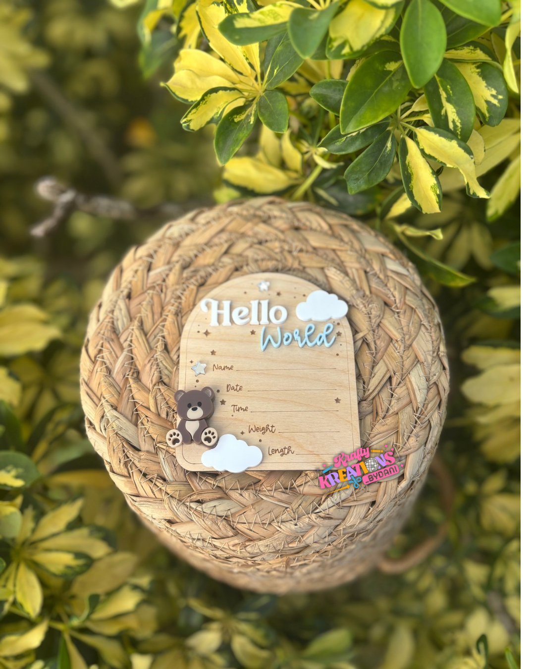 Teddy bear hello world sign