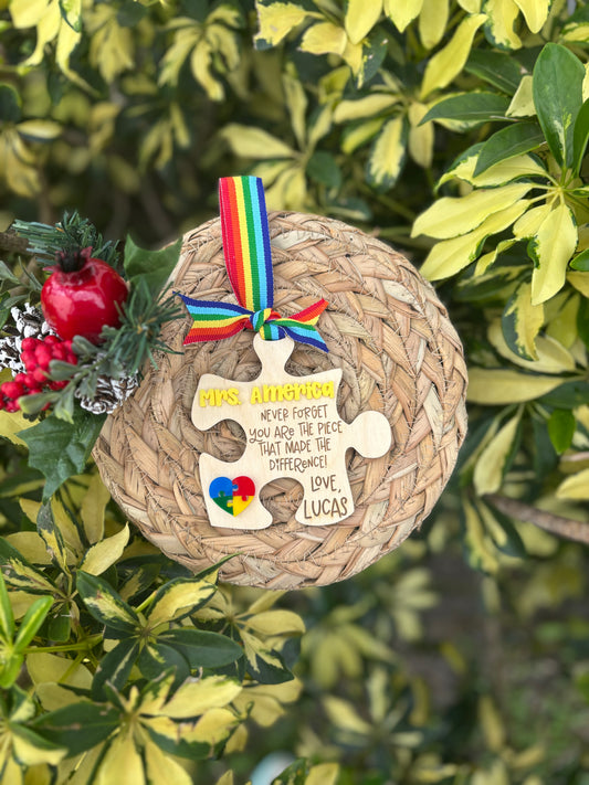 Autism puzzle teacher ornament