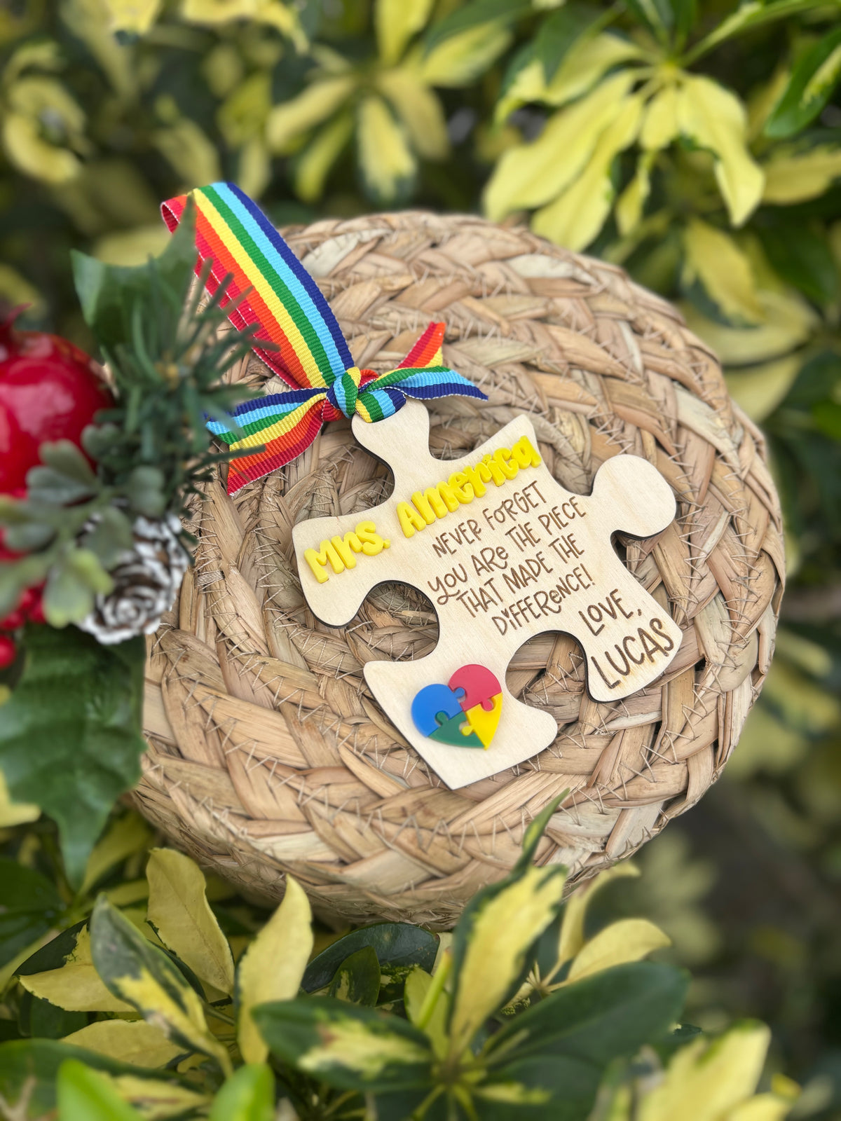 Autism puzzle teacher ornament