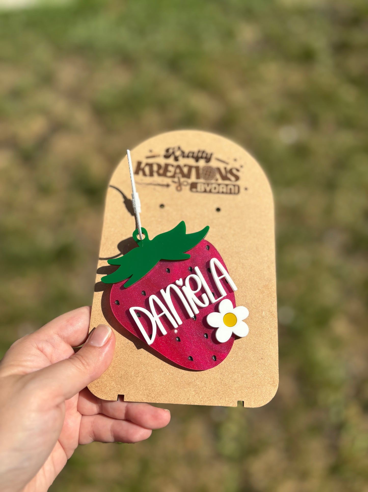 Strawberry Backpack tag