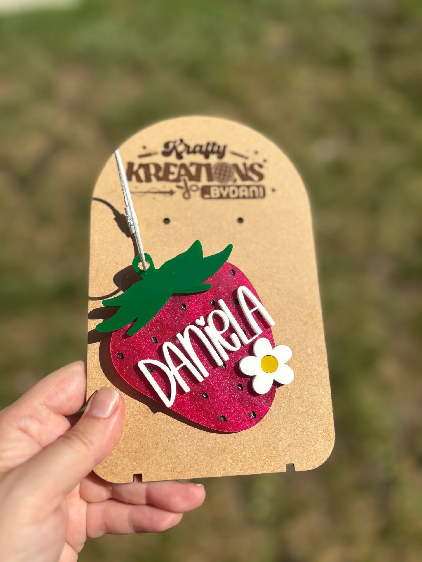 Strawberry Backpack tag