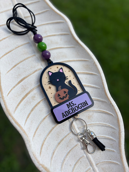 Halloween Cat with Pumpkin lanyard