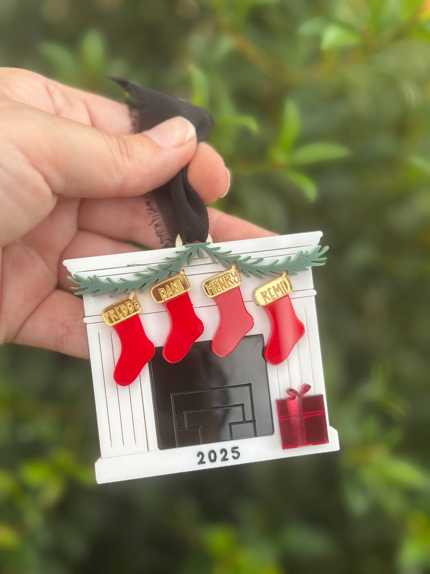 Fireplace Stocking Family Ornament