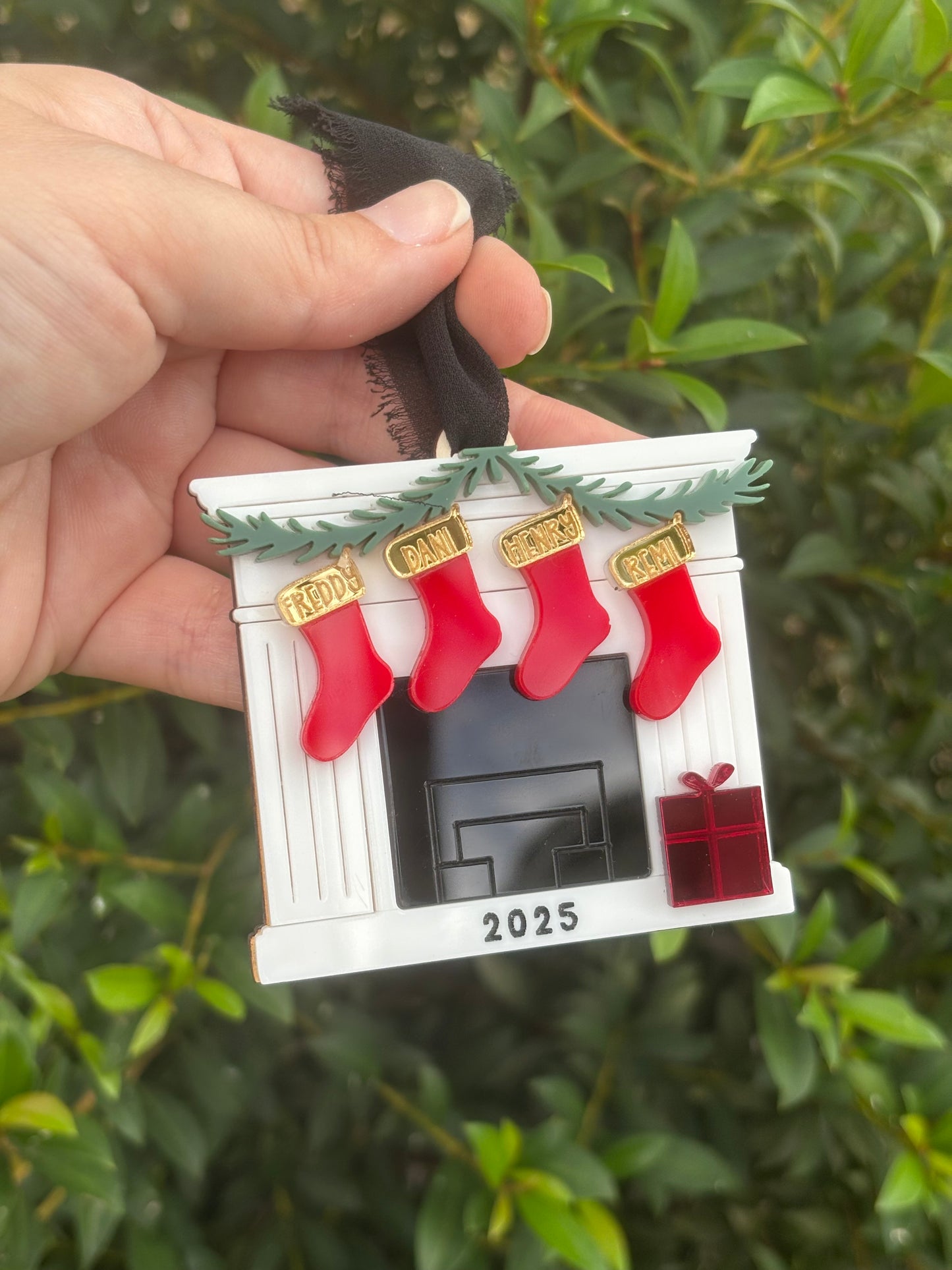 Fireplace Stocking Family Ornament