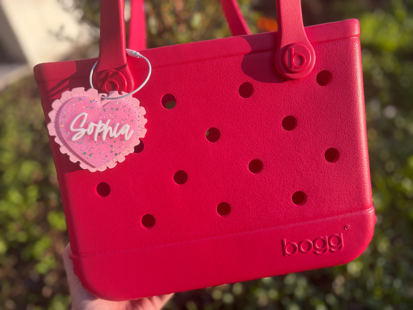 Pink Glitter heart doily tag