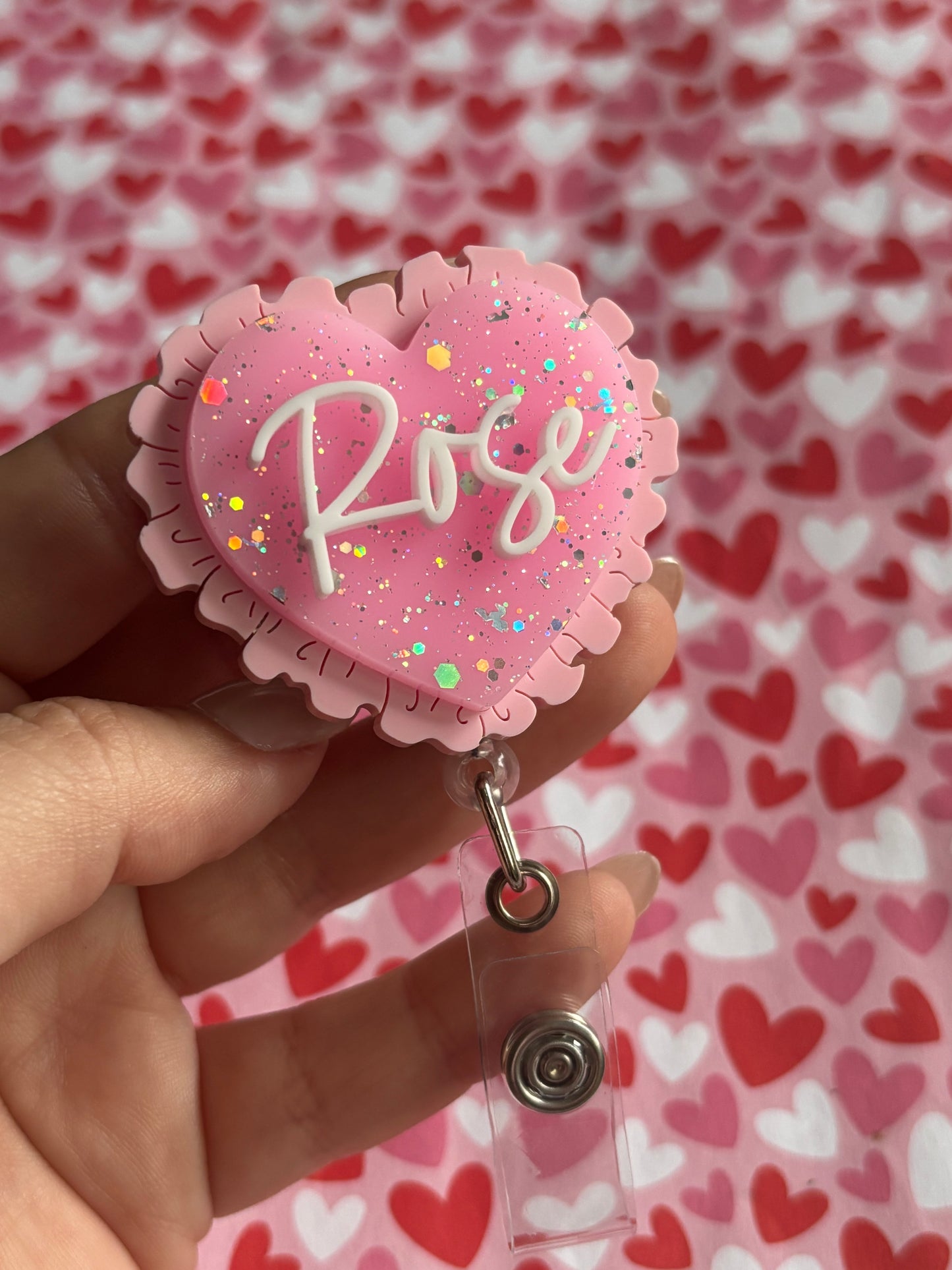Personalized ruffle heart badge