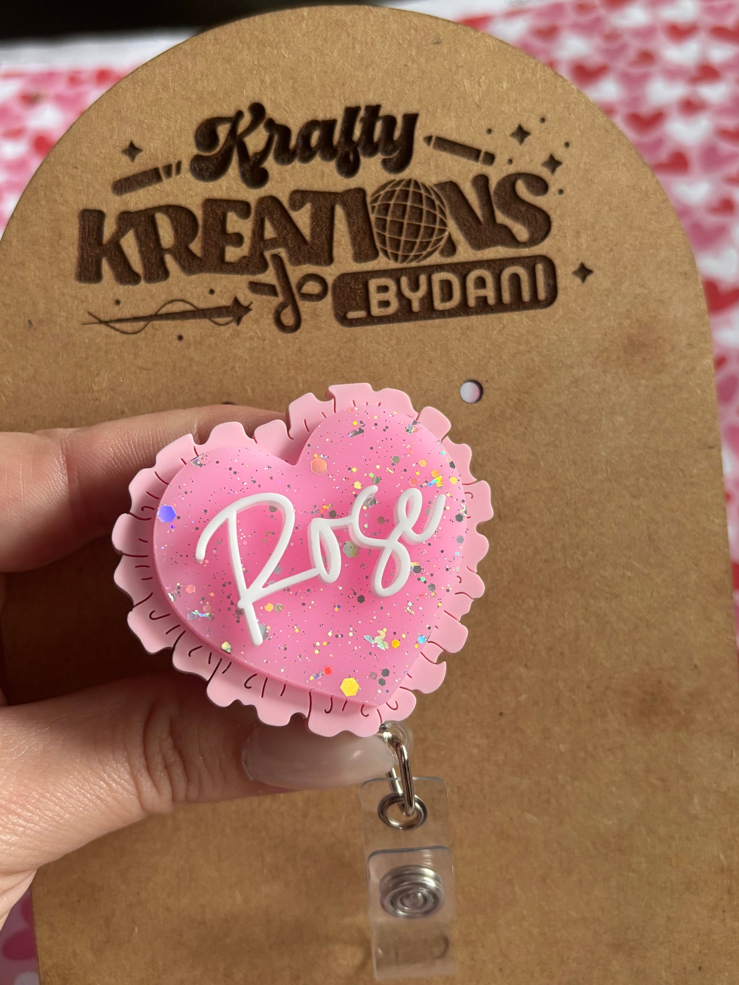 Personalized ruffle heart badge