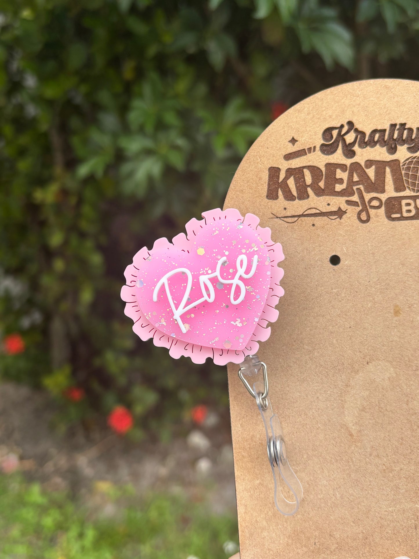Personalized ruffle heart badge