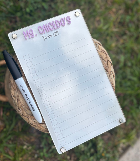 Dry Erase White board acrylic to do list