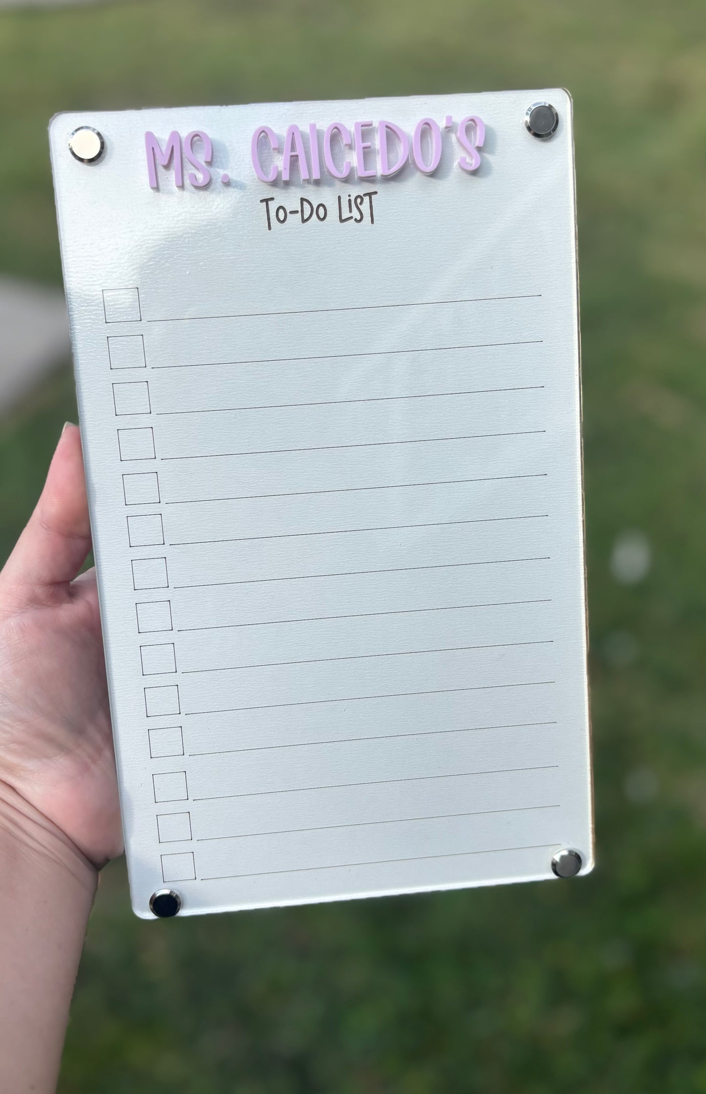 Dry Erase White board acrylic to do list