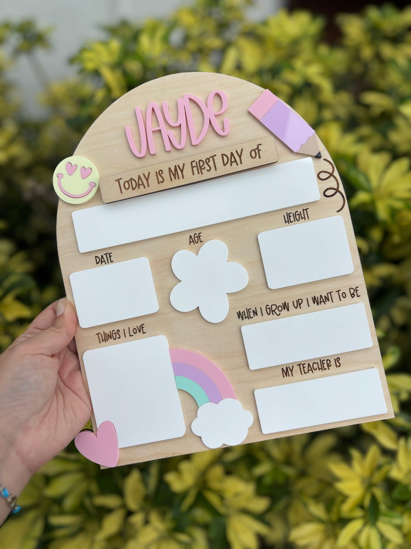 Pastel rainbow back to school board