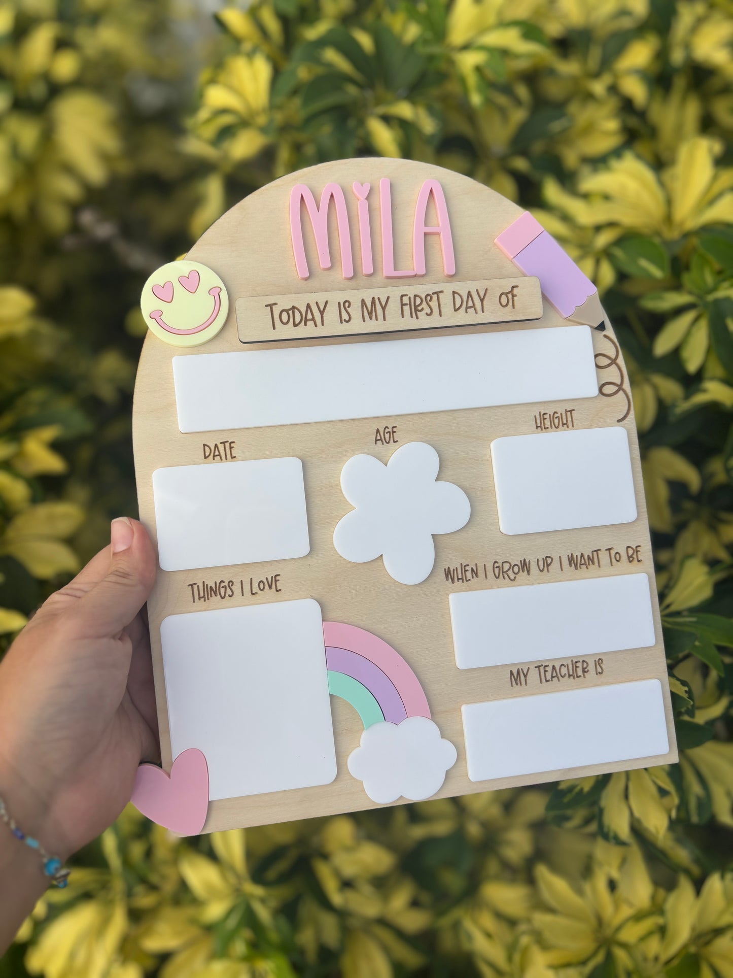 Pastel rainbow back to school board