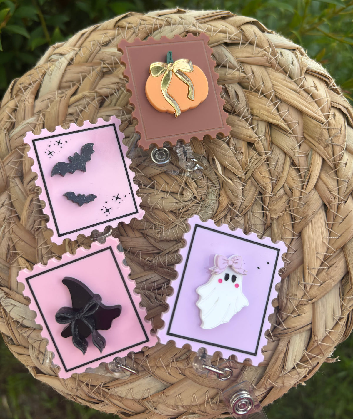 Spooky Acrylic Badge Reel- stamp shape