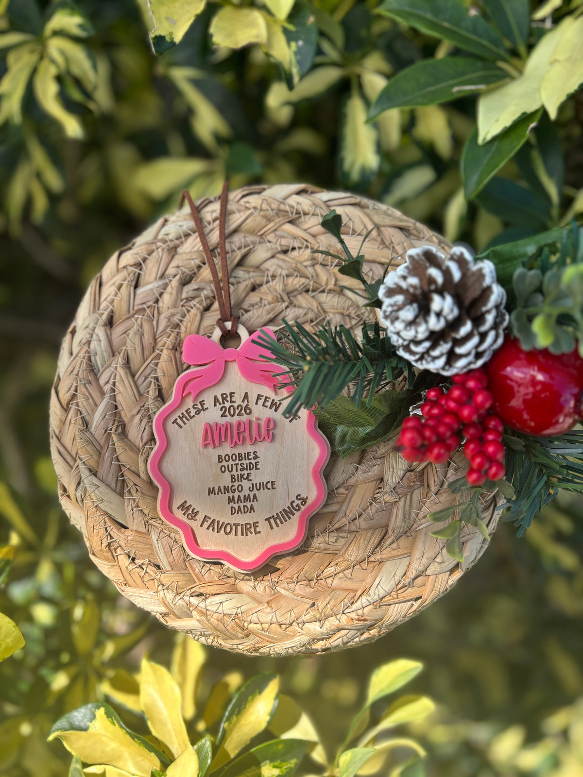 Favorite things bow ornament