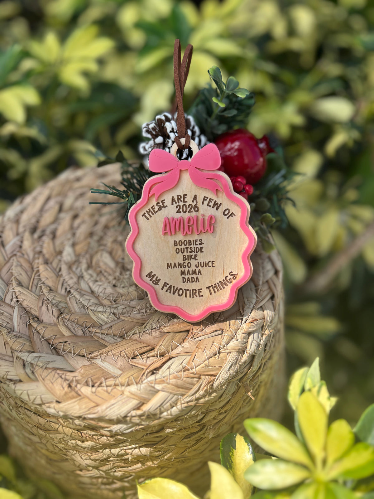 Favorite things bow ornament