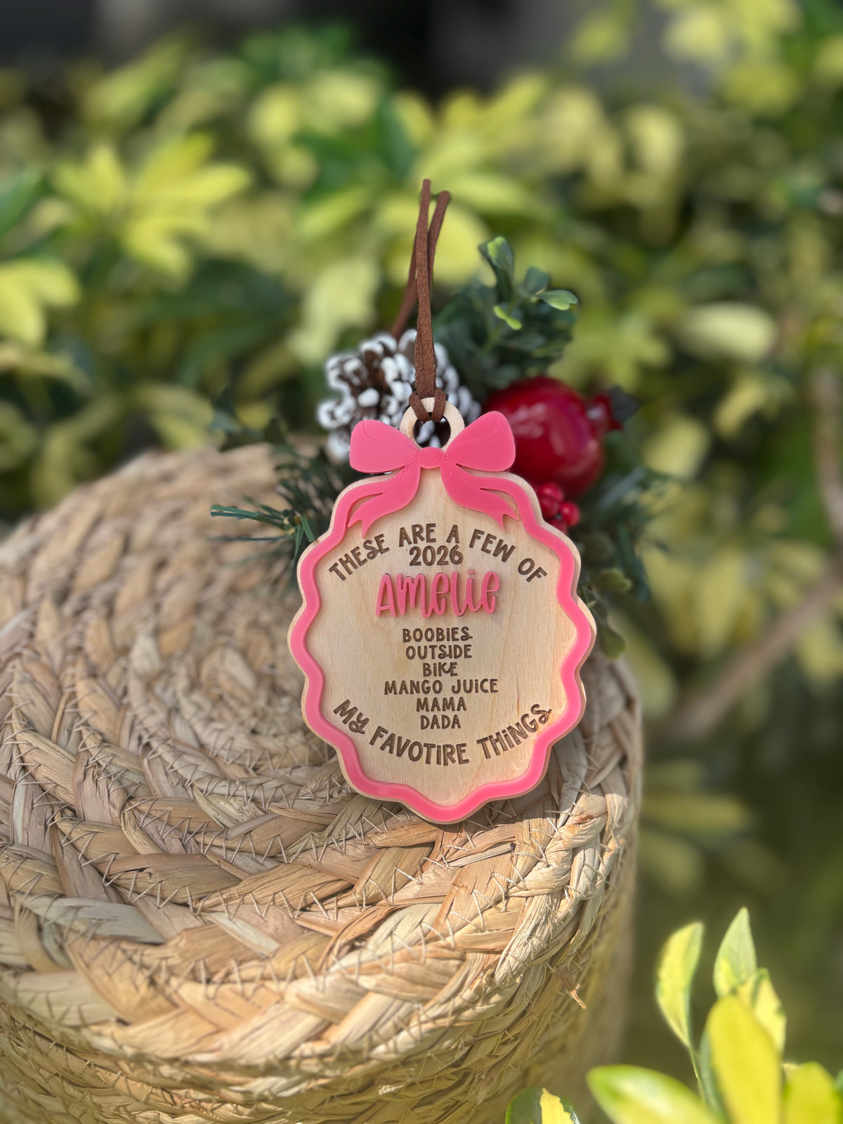 Favorite things bow ornament