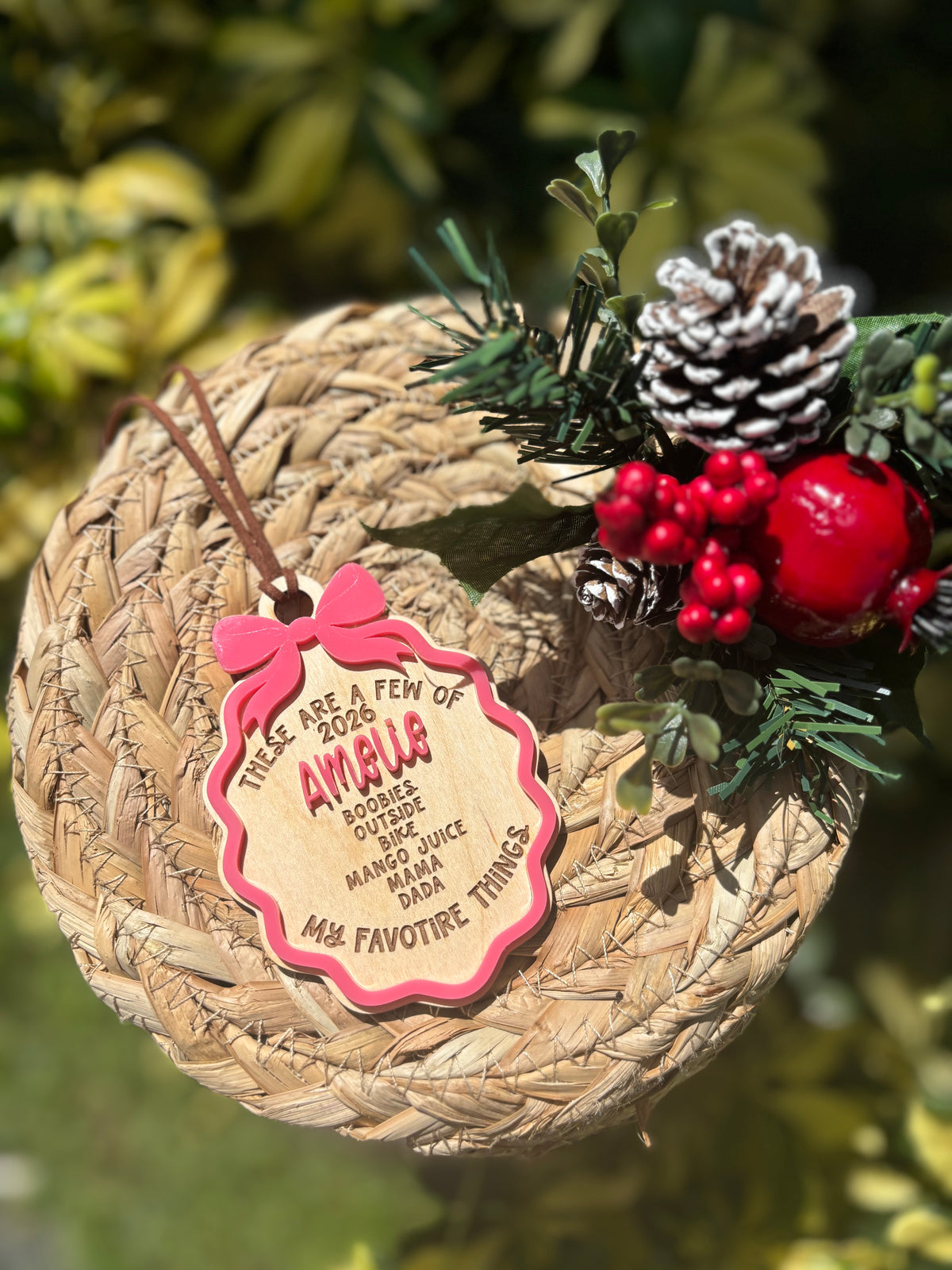 Favorite things bow ornament