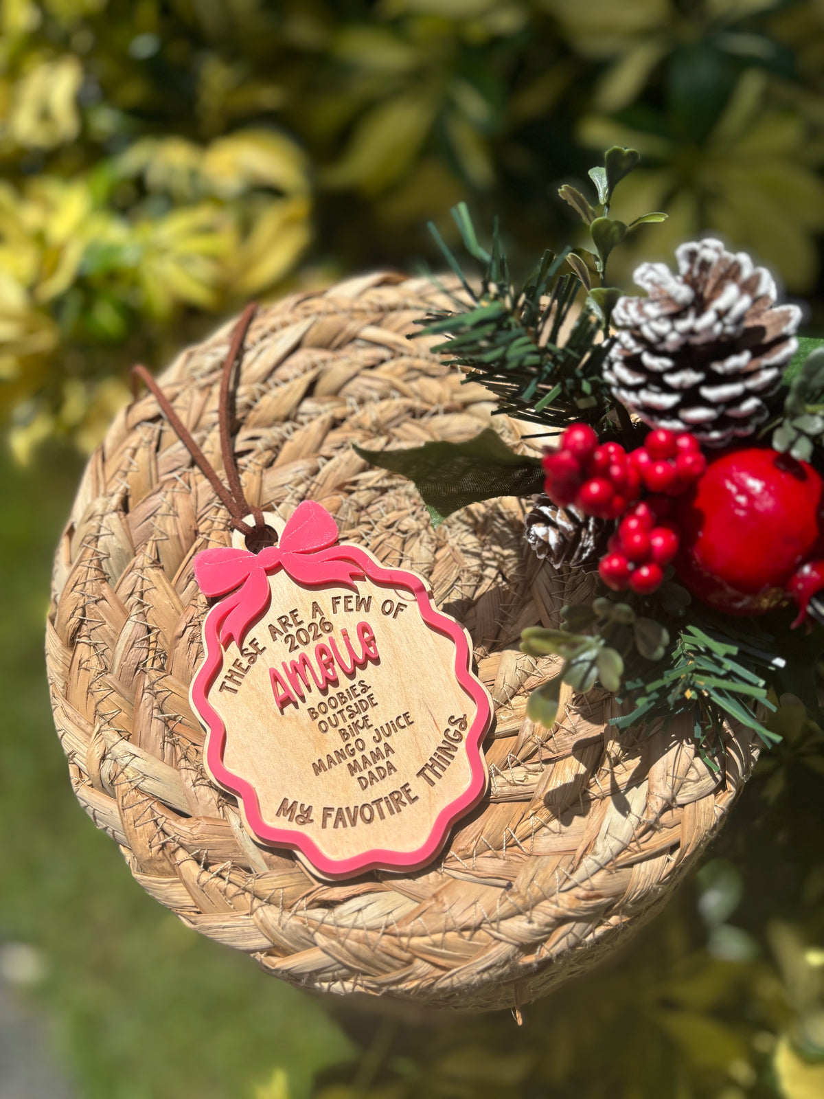 Favorite things bow ornament