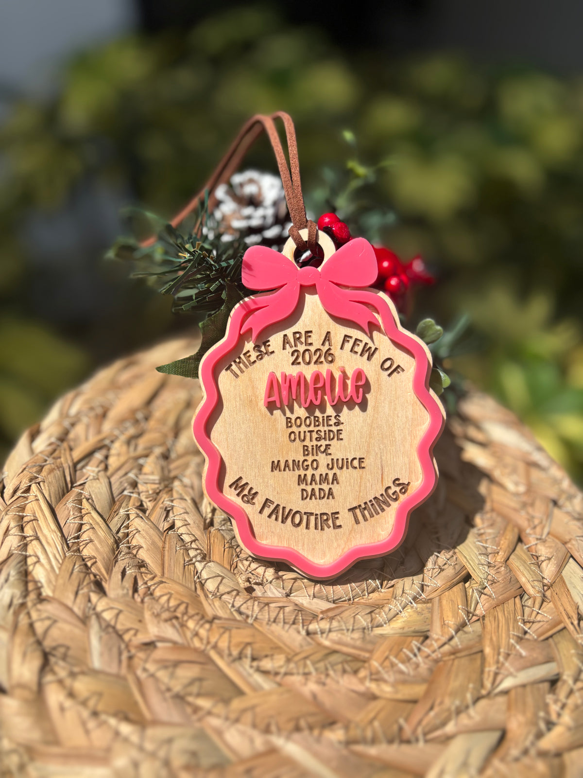Favorite things bow ornament
