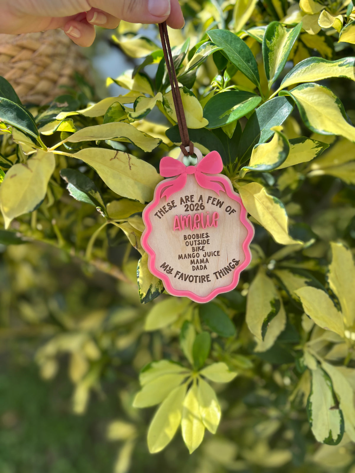 Favorite things bow ornament